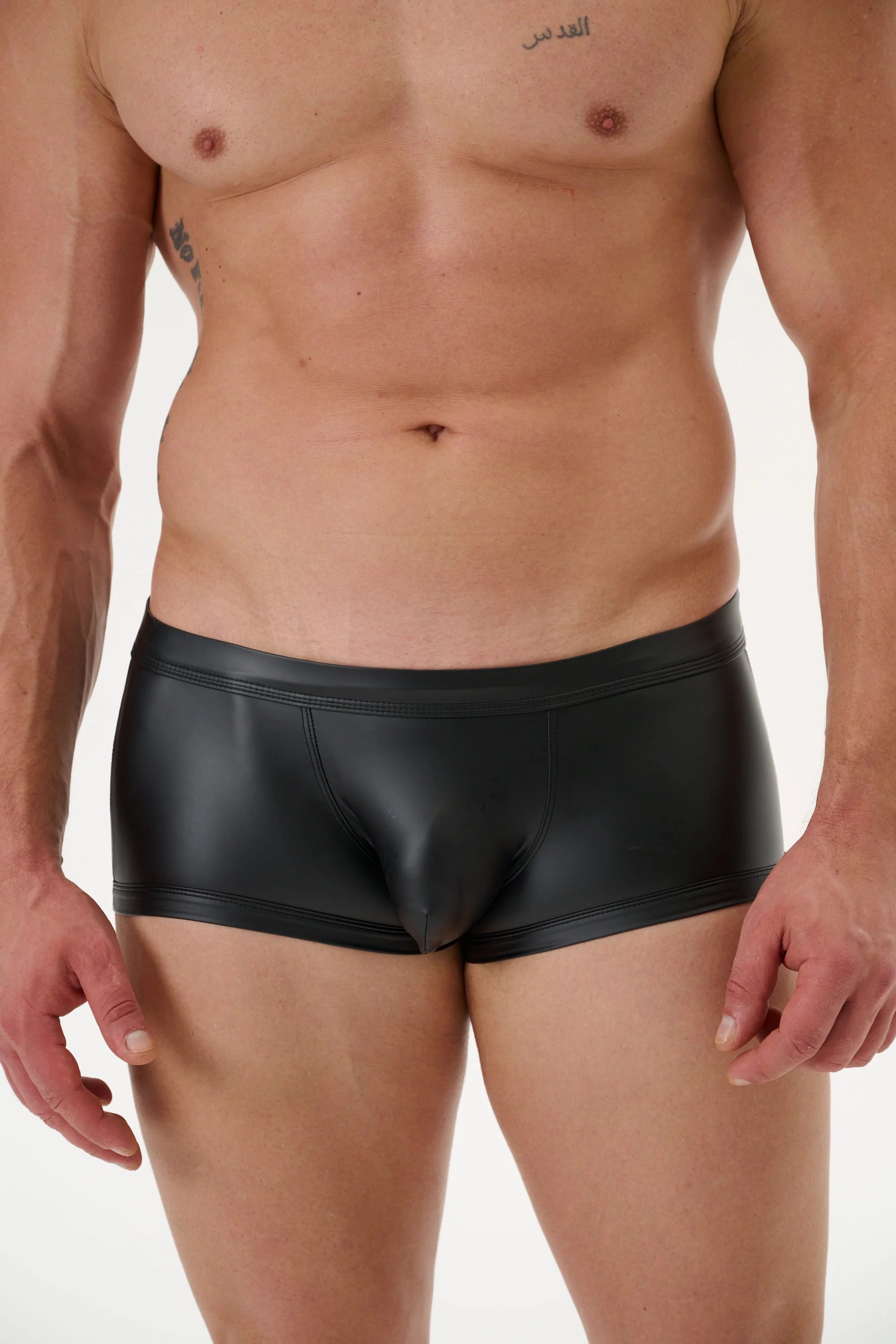 Patent leather open-back large pouch boxer briefs